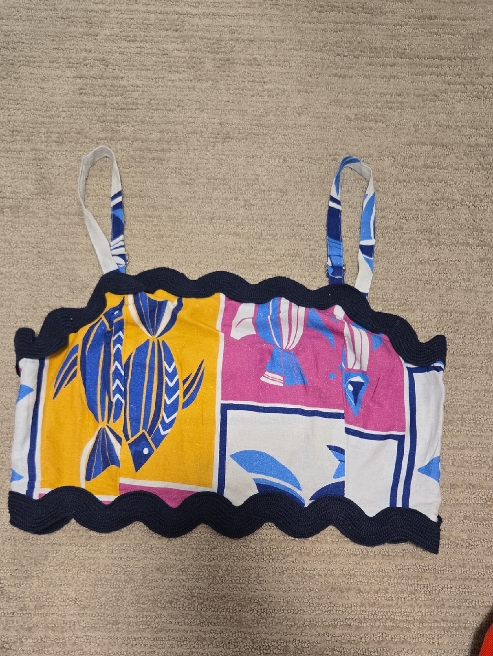 NWT Celandine by Anthropologie Scalloped Cropped Square-Neck Fish Top - Picture 4 of 7